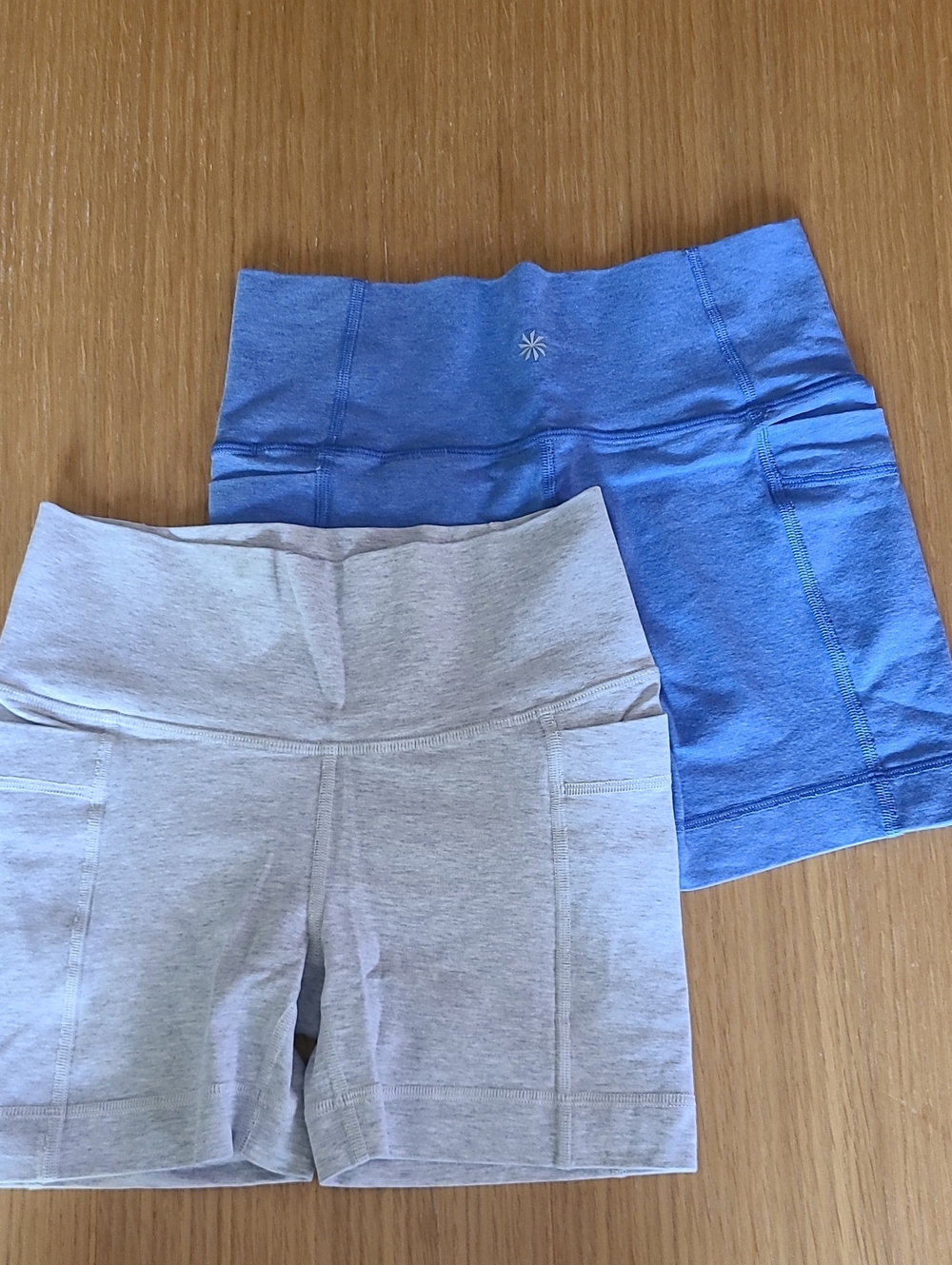 Athleta Girl Activewear shorts set in Heather Gray and Blue